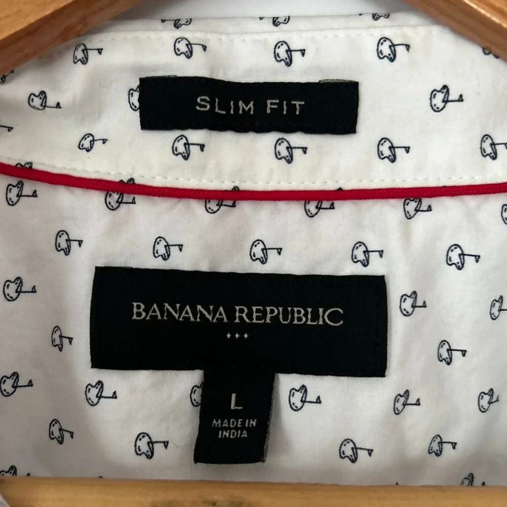 Banana Republic Mens Slim Fit Golf Print 100% Cotton Button Down Shirt L Preppy